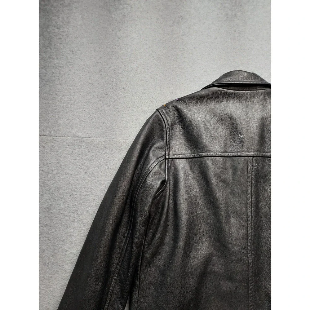 J Crew Men Jacket M Black 100% Leather Button Front Pockets Collared Outdoor